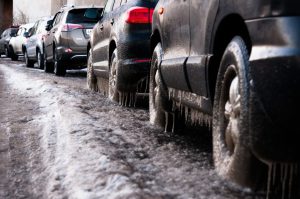 Icy road with cars